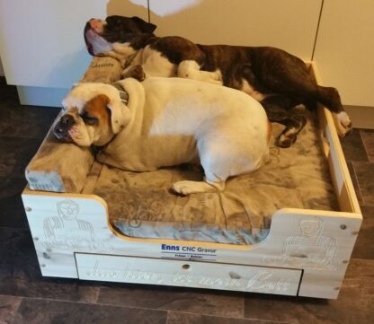 Hundebett aus Holz mit Schublade