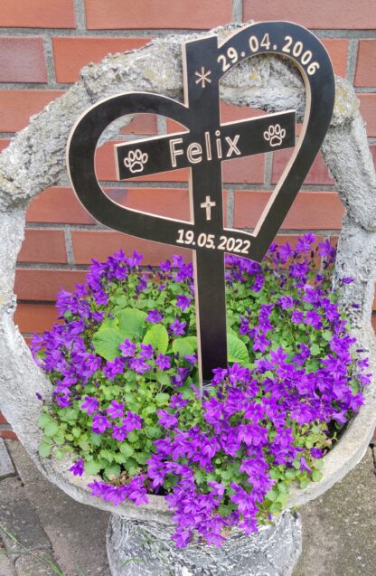 Gedenktafel Grabkreuz mit Herzmotiv Wetterfest